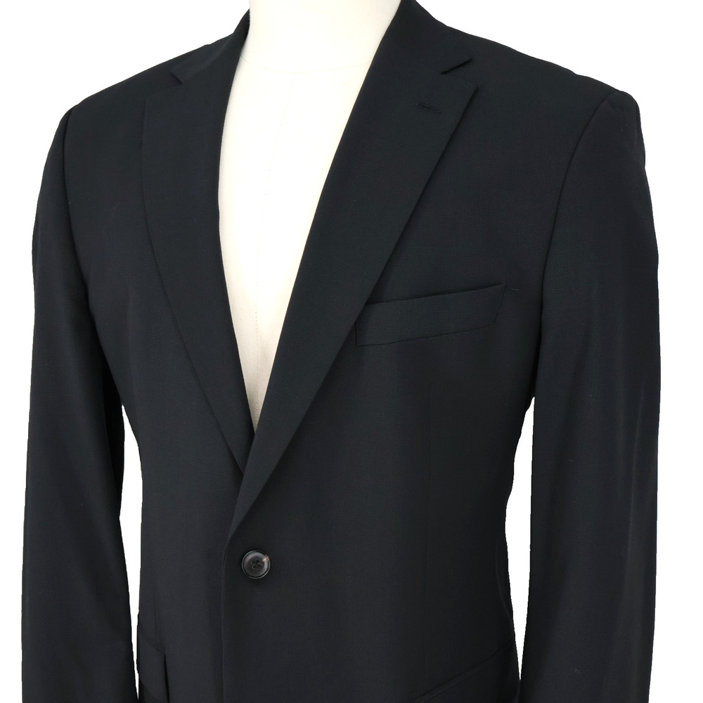 Hugo Boss Sport Coat Mens 42L Black Gray Wool Micro Plaid Jacket Preppy Career - Picture 9 of 16
